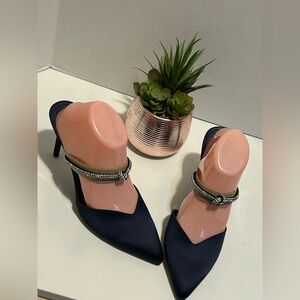 Elegant Black Women's Heels with Rhinestone Strap